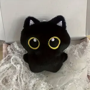 Cute Black Cat Stuffed Plush, Big-Eye Cat Plushie for Bedroom Decor, Huggable Toy Gift for Kids & Animal Fans
