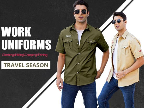 Gihuo Men's Military Tactical Shirt Short Sleeve Cargo Work Outdoor Hiking Slim Fit Tee Cotton Menswear Summer Outfits Men Cute Shirts Fabric Fashion Spring Fall Outdoor Activity Camp Shirt for Men Vintage Summer Clothes Shirts Men Gifts - Casual