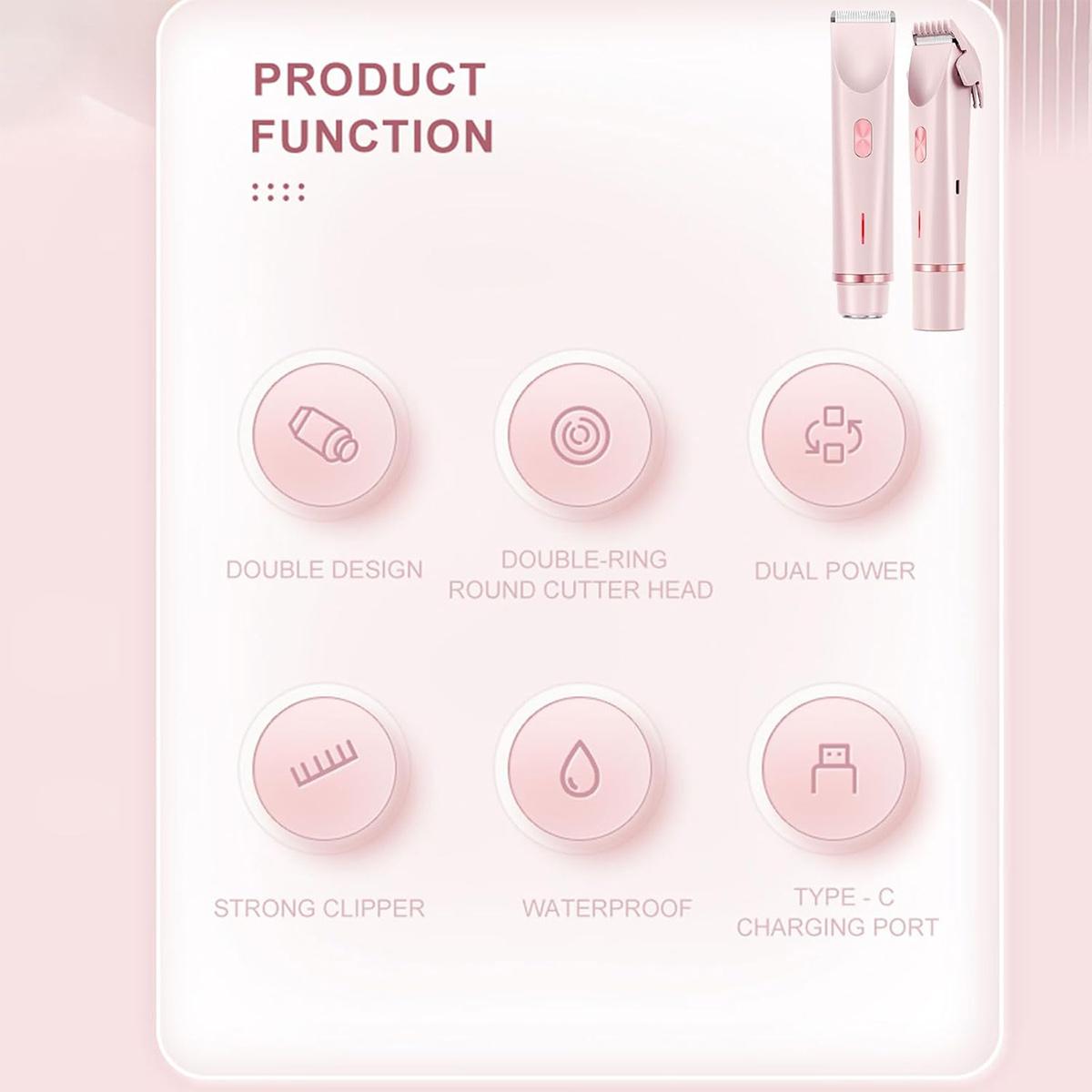 Bikini Trimmer and Shaver Kit for Women - 2-in-1 Wet/Dry Electric Body Hair Trimmer Facial Hair Removal Cordless Bikini Shaver Razor for Face Lip Chin Underarm Legs,IPX7 Waterproof&Easy Cleaning, Stocking Stuffers Christmas Gifts