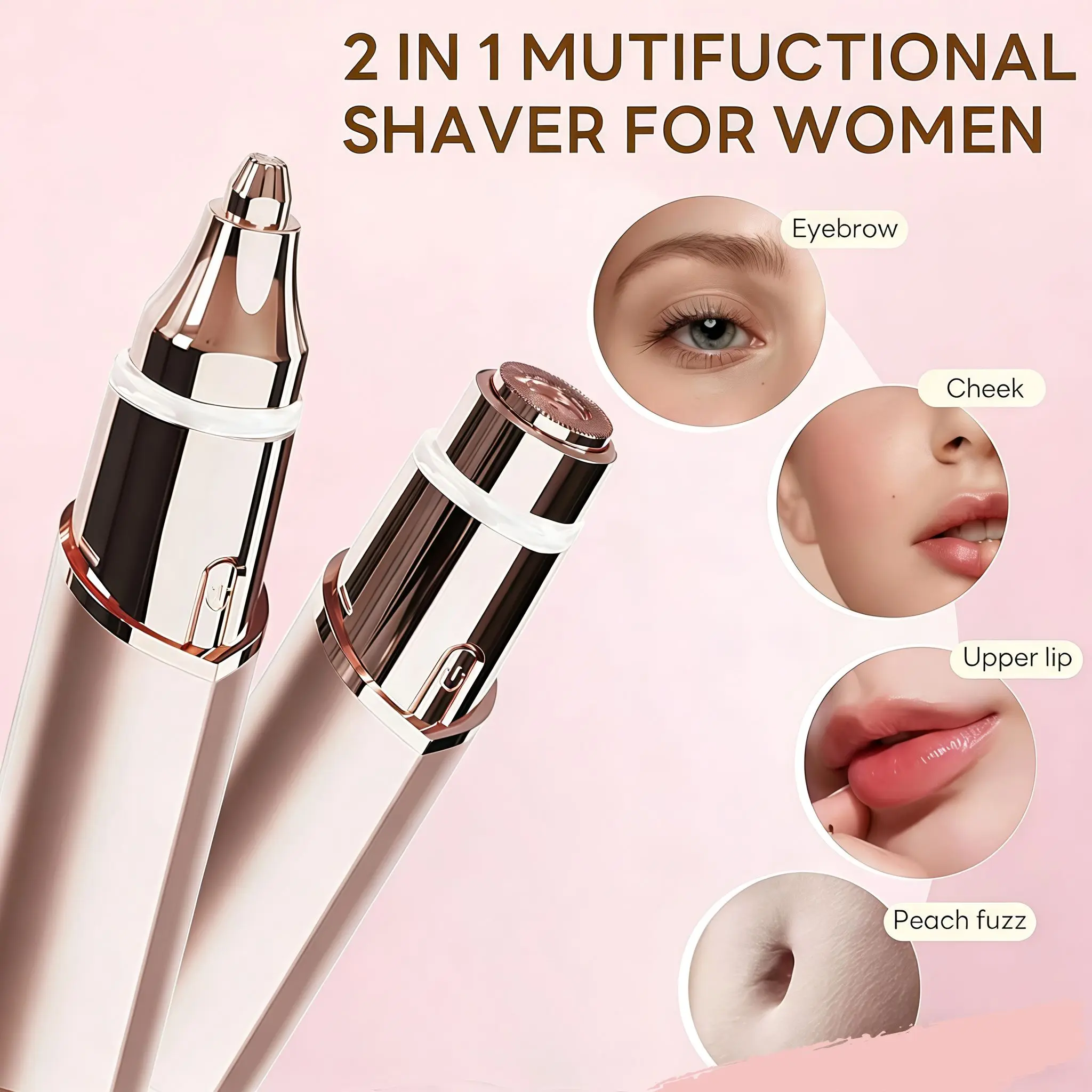 2 in 1 facial & eyebrow hair trimmer,USB RechargeableHair Removal Tool Smooth Comfort,Electric EyebrowTrimmer, Lip Facial Body Hair Removal Tool,Portable MiniShaver for Eyebrows, Lips, Nose & Body Hair Gentle Gift