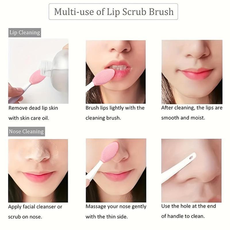 Lip Scrub Brush(4 PCS),Lip Scrubber Exfoliator,Double-Sided Silicone Lip Exfoliating Tool for Dark Lips,Nose Scrubber Lip Mask Applicator,Gentle Lip Exfoliator Scrubber Brush for Smooth,Soft,Bright,and Healthy Lips