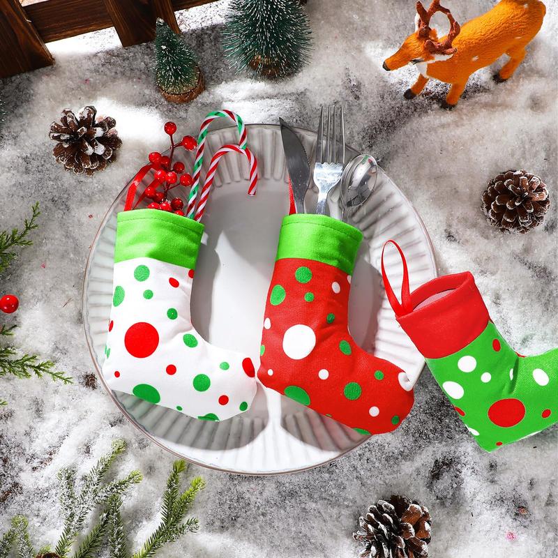 Christmas Clearance Sale Christmas Gifts 24 Pcs Mini Christmas Stockings 6" Cute Dot Red and Green Xmas Sock for Fireplace Hanging, Stockings Holiday Party Home Christmas Decor Christmas Stuffer Gift Idea for Family Friends Burr Basket Gift Xmas Present
