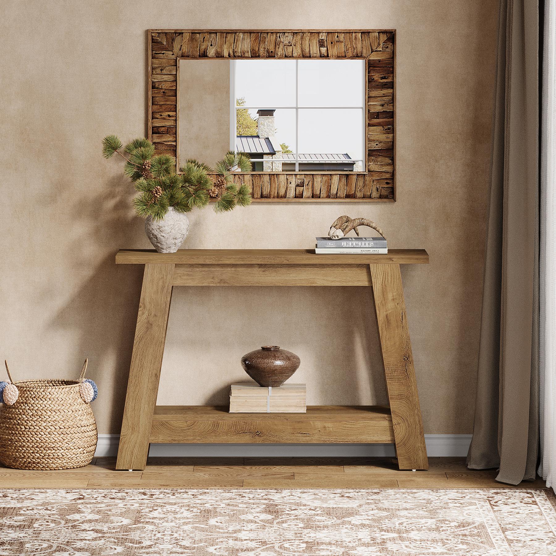 LITTLE TREE 41.3" Farmhouse Console Table, 2-Tier Wooden Entryway Table with Storage, Rustic Narrow Behind Couch for Living Room, Hallway, Foyer LITTLE TREE 41.3" Farmhouse Console Table, 2-Tier Wooden Entryway Table with Storage, Rustic Narrow Behind Couch for Living Room, Hallway, Foyer