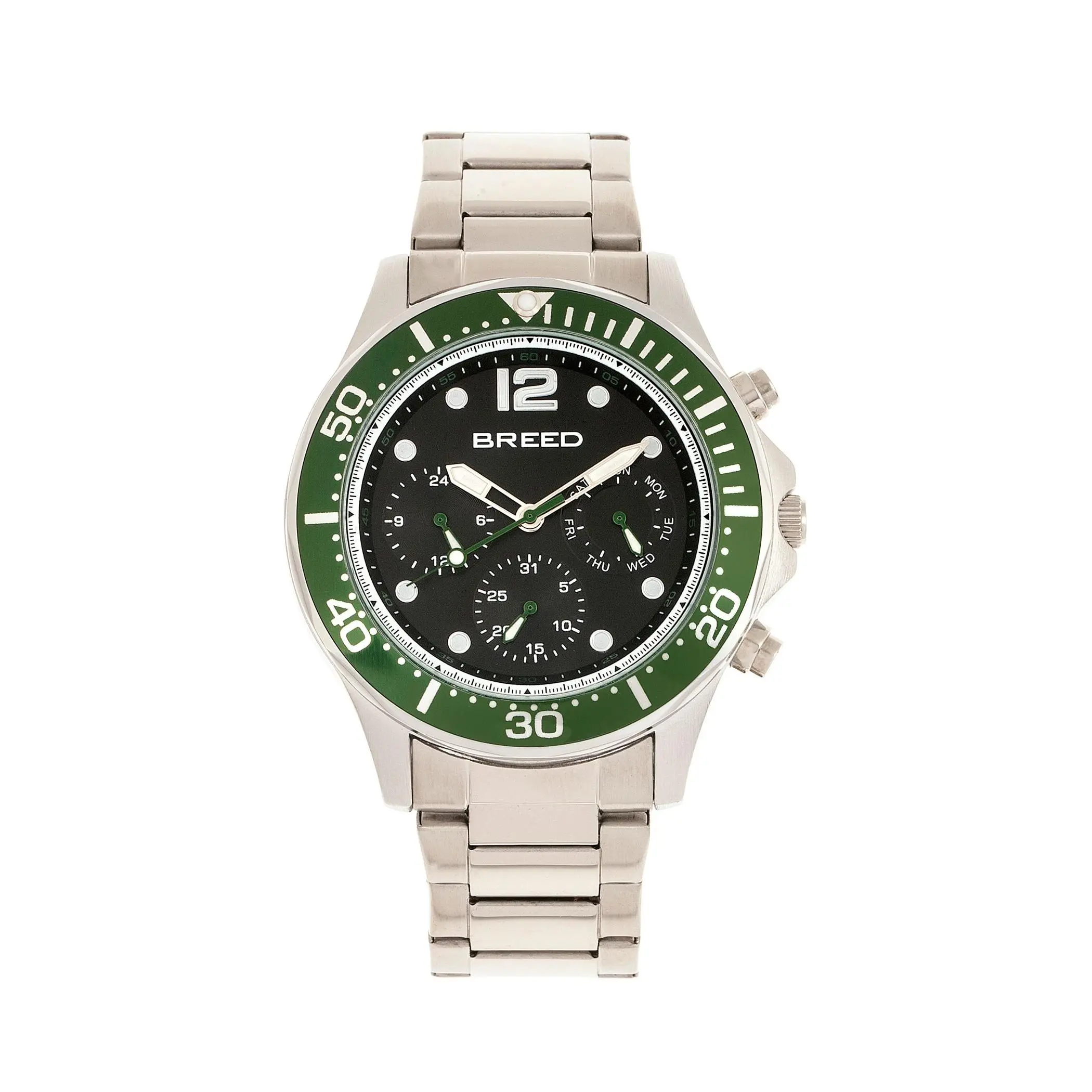 Breed Men's Pegasus Silvertone Green Bezel Watc