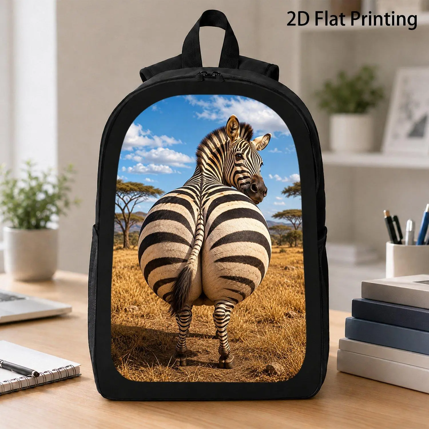 [17 Inch Backpack] 1pc Cool Chubby Zebra Back View Art Print Backpack Hot Safari Animal Graphic Laptop Backpack Daily Travel School Backpack Creative Present For Zebra Fans