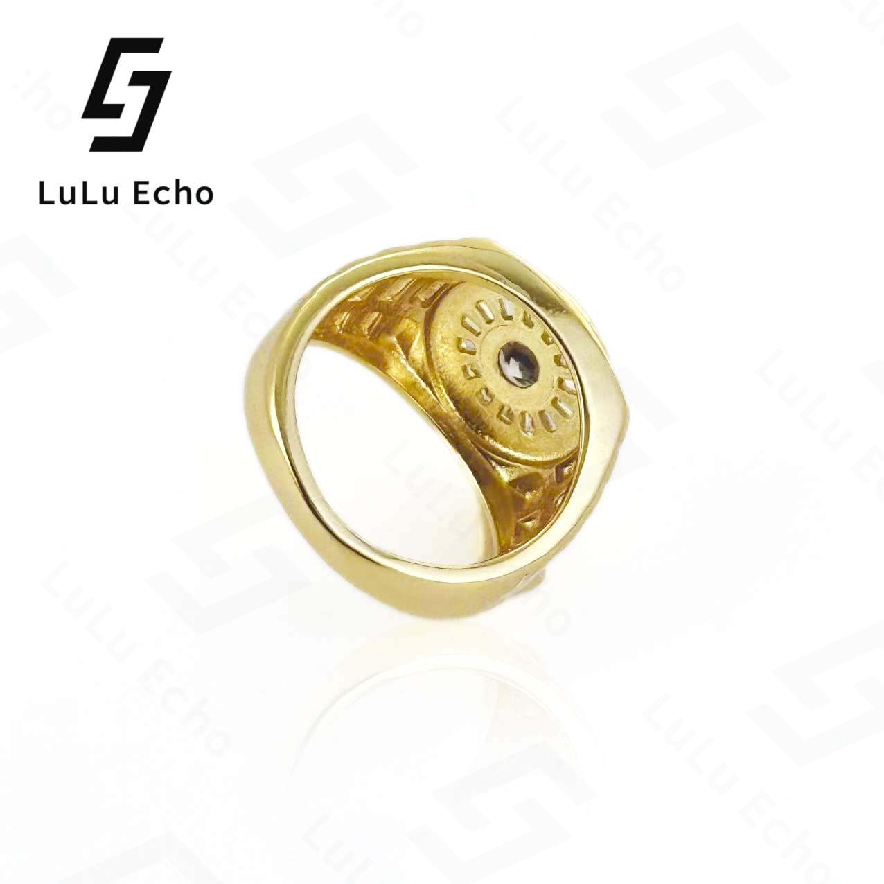 LuLuEcho Fashion Men's Ring 14K Real Gold Plated Crown Design Sparkling Accents Elegant Statement Jewelry for Any Occasion