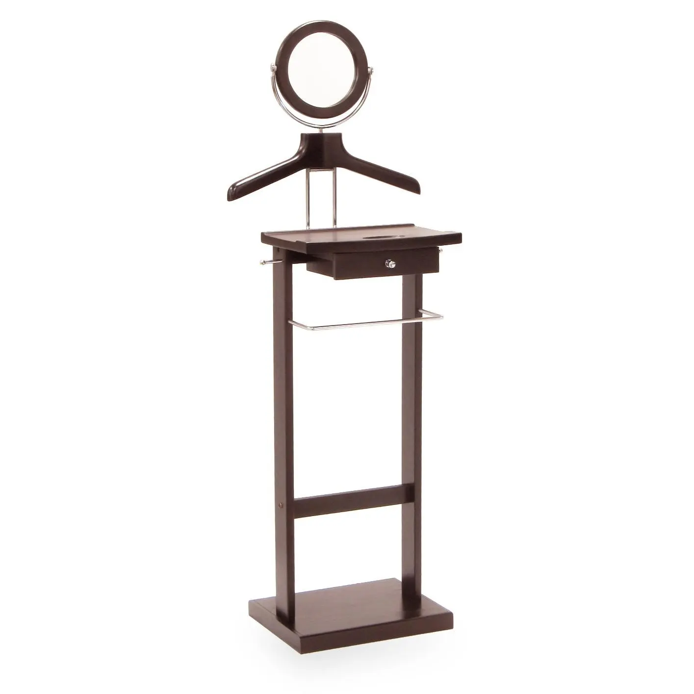 212 MAIN Espresso Beechwood Valet Stand with Mirror, Coat Rack, Pant Rack, Sturdy Solid Base, Shirt Hanger, Shoe Holder, Clothing Organizer