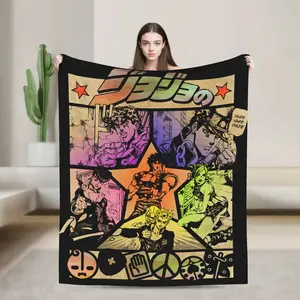 Jojo Bizarre Adventure Blanket Flannel All Season Anime Manga Multi-function Thin Throw Blanket for Bedding Plush Thin Quilt Christmas Birthday Mothers Day Gift Halloween Christmas Gift