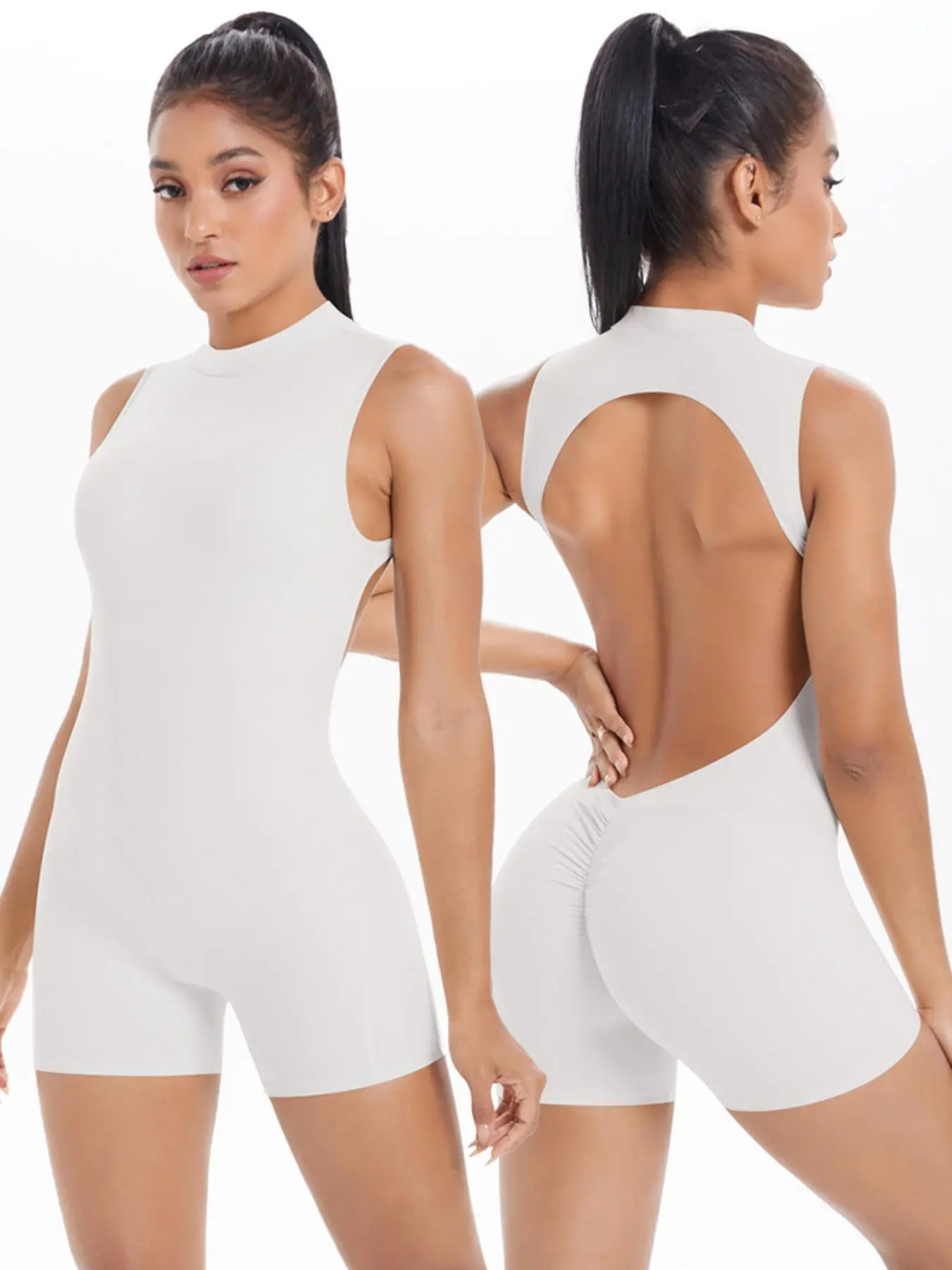 Women Sleeveless Stretchy Jumpsuit High Elasticity Backless Sexy Short Activewear Workout Jumpsuits Sportswear Jumpsuit Sports Jumpsuit Pilates Fitness Tight Athletic Yoga Jumpsuit