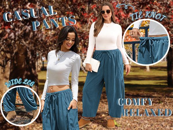 【NEW】TARSE Womens Corduroy Pants Wide Leg Palazzo Harem Pants Drawstring Casual Loose Barrel Work Trousers with Pockets Baggy Vintage Fall Winter Bottoms 【NEW】TARSE Womens Corduroy Pants Wide Leg Palazzo Harem Pants Drawstring Casual Loose Barrel Work Trousers with Pockets Baggy Vintage Fall Winter Bottoms