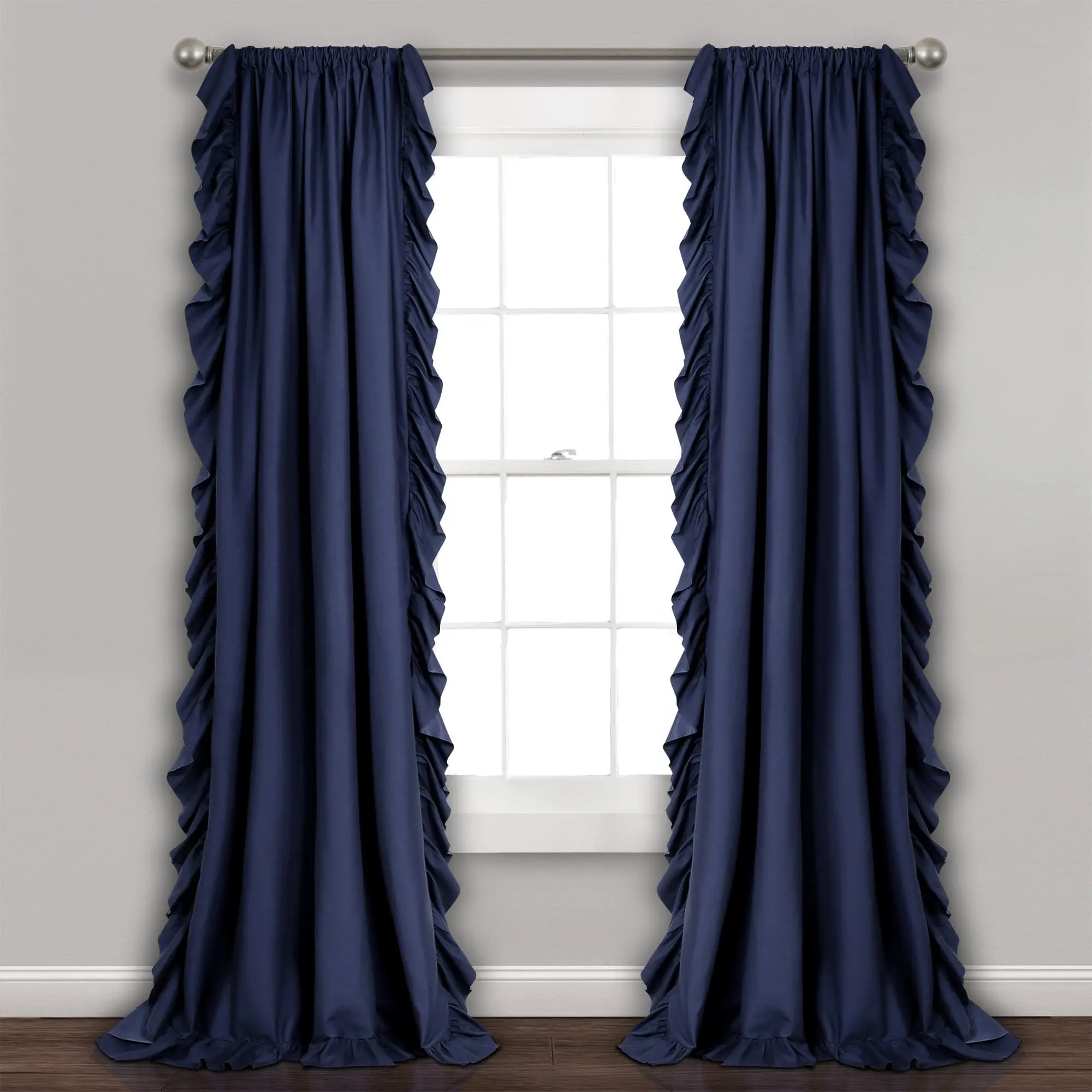 Lush Decor Reyna Window Curtain Panel Set - Solid 100% Polyester, 54"W x 45-120"L, Ruffled Edge, Frilled Look, No Lining, Shabby Chic Whimsical Style, Easy Installation, Living Room Whimsical Room Decor, Household Textile Accessory