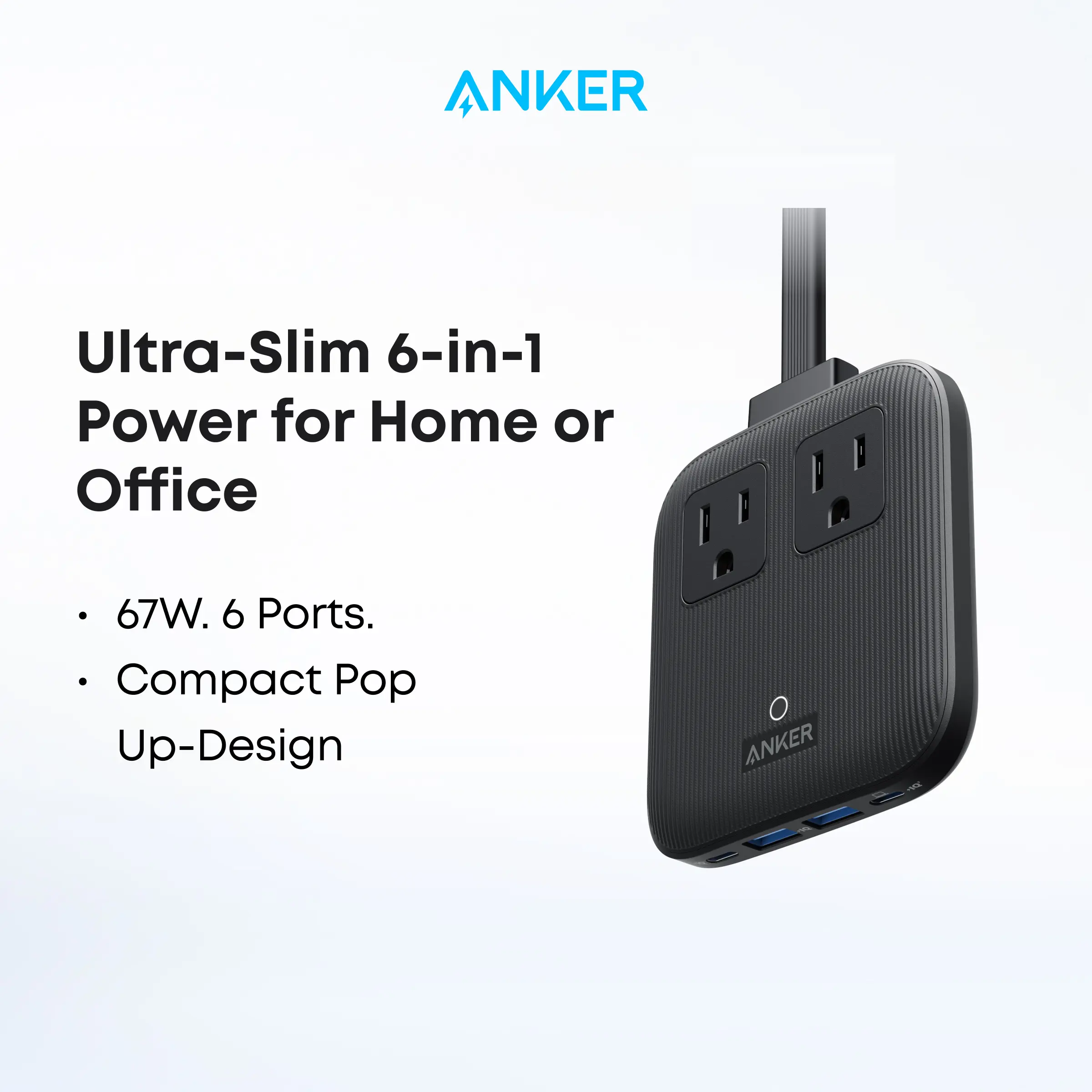 Anker Nano 6-in-1 67W USB-C Power Strip, Flat Plug and 5 ft Slim Cord, 2 AC, 2 USB-C, 2 USB-A, for iPhone 17 / 16 Series, MacBook, Perfect for Home sohochic
