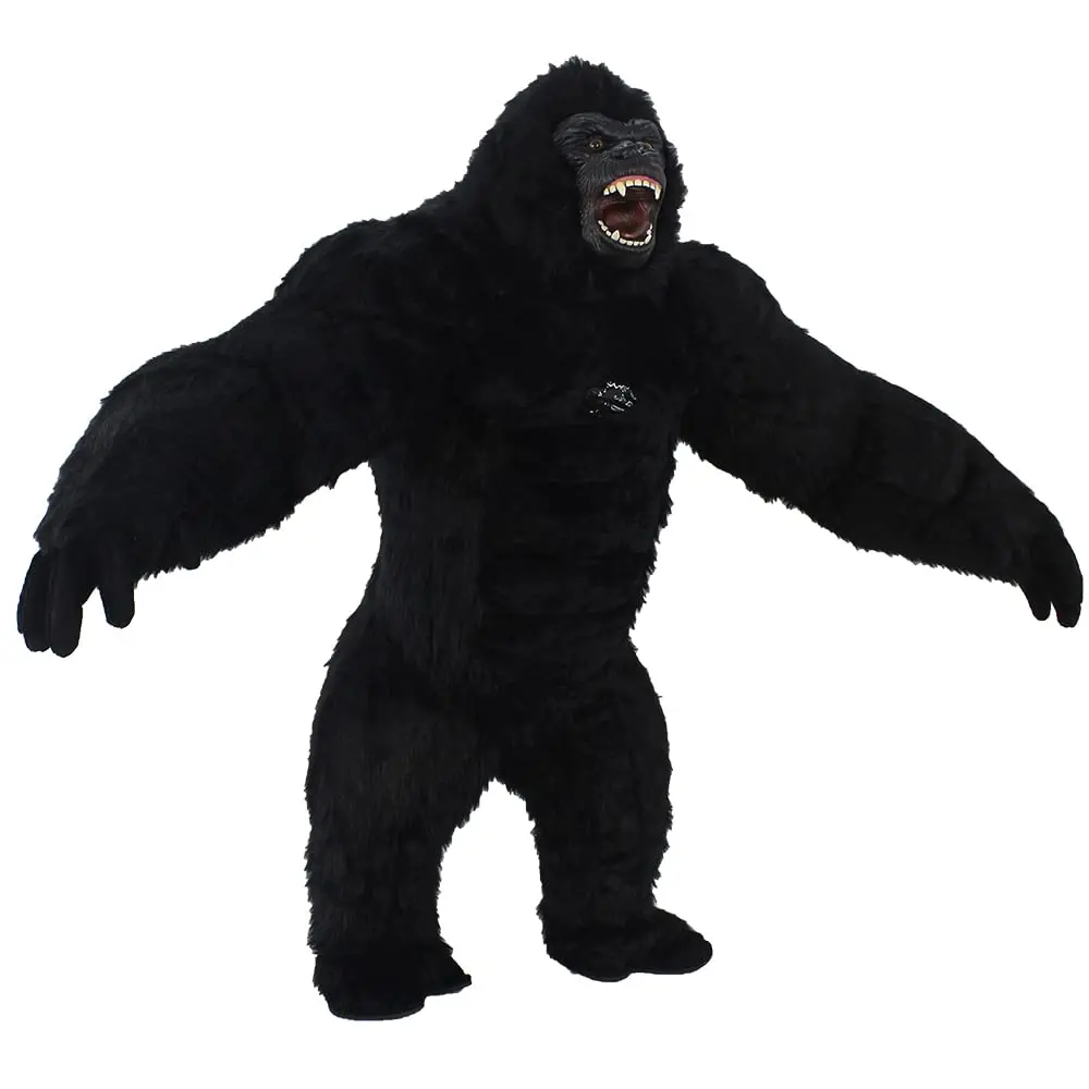 9.8ft Tall Inflatable Gorilla Costume - Adult-Size Plush Suit, Full Body Realistic Look King Kong Outfit with Built-in Fan for Halloween, Festive Mascot (Party Hats, Masks & Accessories)