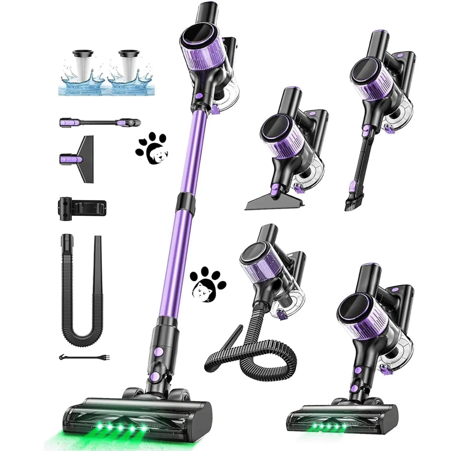 Cordless Vacuum Cleaner 10 in 1 Stick Vacuum with Powerful Suction Hose Green LED Light Anti-Tangle Brush Lightweight Rechargeable for Home Hardwood Floors Carpets summerwins,back to school,back to school haul