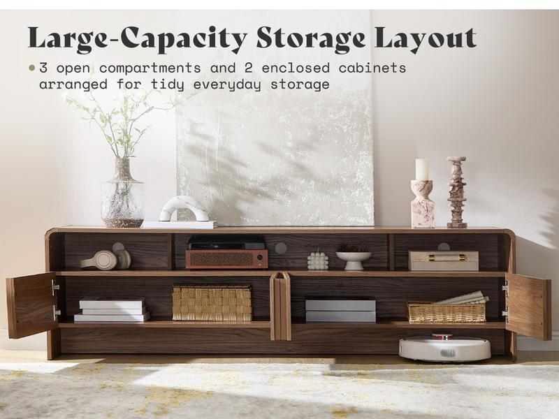 AMERLIFE 70" Modern TV Stand for TVs Up to 80", Wood TV Console with Curved Profile Design & 2 Storage Cabinets, Media Console Entertainment Center for Living Room, Bedroom/Best Gift Ideas/Christmas Gifts AMERLIFE 70" Modern TV Stand for TVs Up to 80", Wood TV Console with Curved Profile Design & 2 Storage Cabinets, Media Console Entertainment Center for Living Room, Bedroom/Best Gift Ideas/Christmas Gifts