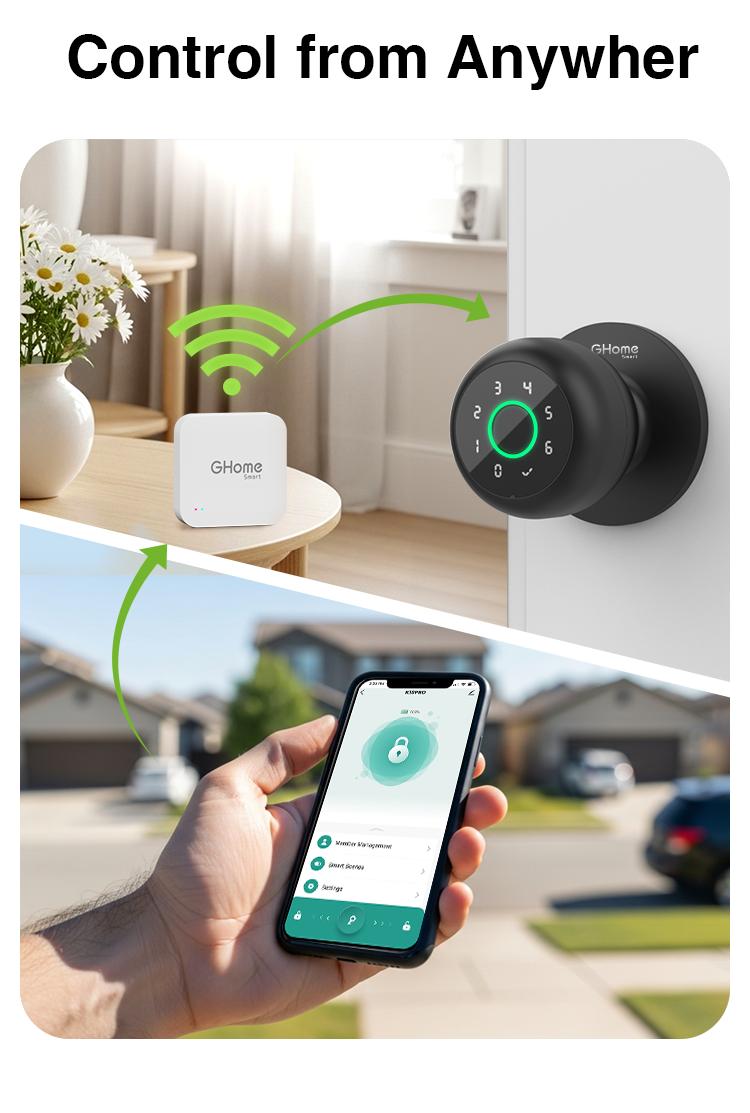 GHome Smart 4-in-1 Fingerprint Door Knob with Keypad, Biometric Smart Knob and App Control, Keyless Entry Door Lock with Password Function | TikTokShopBlackFriday