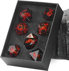 Liquid Core DND Dice, Dragon Eye Dice Set D and D Sharp Edge Resin Dungeons and Dragons Dice Polyhedral Beholder's Ttrpg Die Role Playing RPG D and D Dice (Red) gift