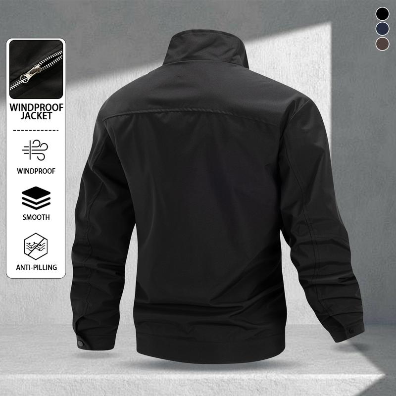 Men's multi-color stand-up collar zipper pocket jacket, scratch-resistant and wear-resistant light and thin fabric, retro commuter style, daily street, workplace leisure adaptation, simple and versatile trend