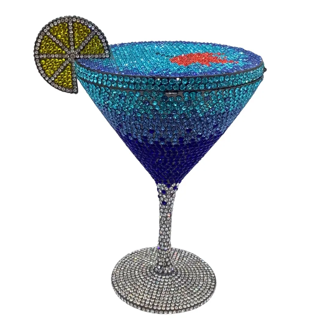 Women's Goblet Crystal Evening Clutch Martini Shaped Rhinestone Purse Funny Diamond Cocktail Cup Bag for Wedding Events
