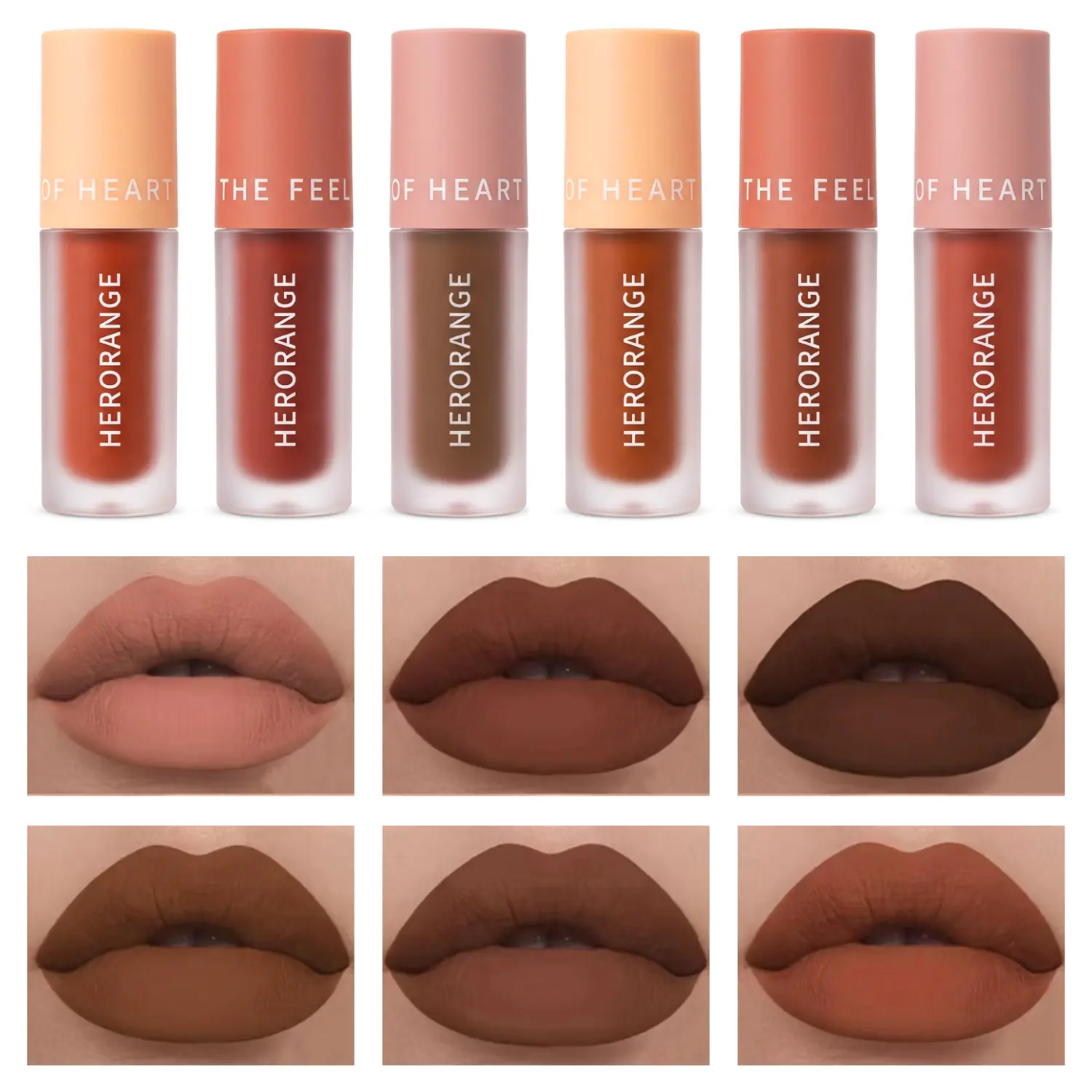 6-Pc Velvet Matte Chocolate & Brown Lip Gloss Kit, Cosmetic Set with Lipstick, 24H Long-Lasting Waterproof Wear, Smudge-Proof, Highly Pigmented Nude Neutral Tones, Hydrating Non-Drying Lip Makeup for Daily Looks & Gifting