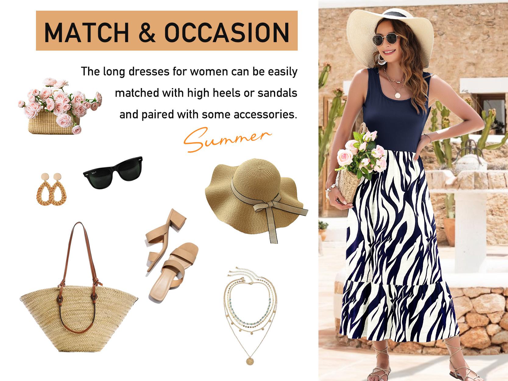 AUSELILY 2026 Womens Summer Dresses Sleeveless Maxi Dress Square Neck Casual Tiered Swing Dress with Pockets Summer Dress Sunshine Floral SpringStatements