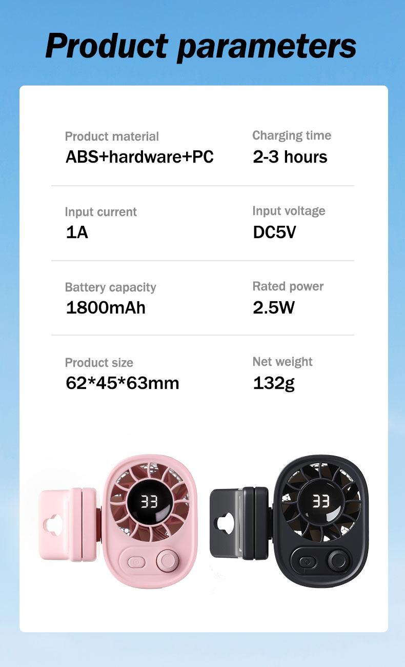 JOYTUTUS Car Clip On Fan with LED Display - 360° Rotation, 100 Speeds Adjustable, USB Rechargeable Personal Cooling Fan 1800mAh Battery