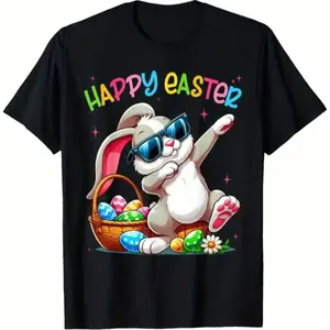 Funny Bunny Easter Happy Easter for Girls Adult T-Shirt, Unisex Cotton Casual Round Neck Outdoor Short Sleeve T-Shirt