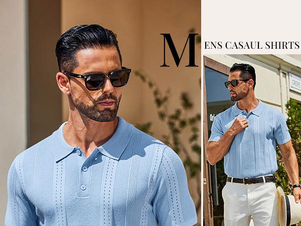 COOFANDY Mens Knit Polo Shirts Short Sleeve Collared Golf Shirt Hollow Out Textured T-Shirt Summer Fashion Tops COOFANDY Mens Knit Polo Shirts Short Sleeve Collared Golf Shirt Hollow Out Textured T-Shirt Summer Fashion Tops
