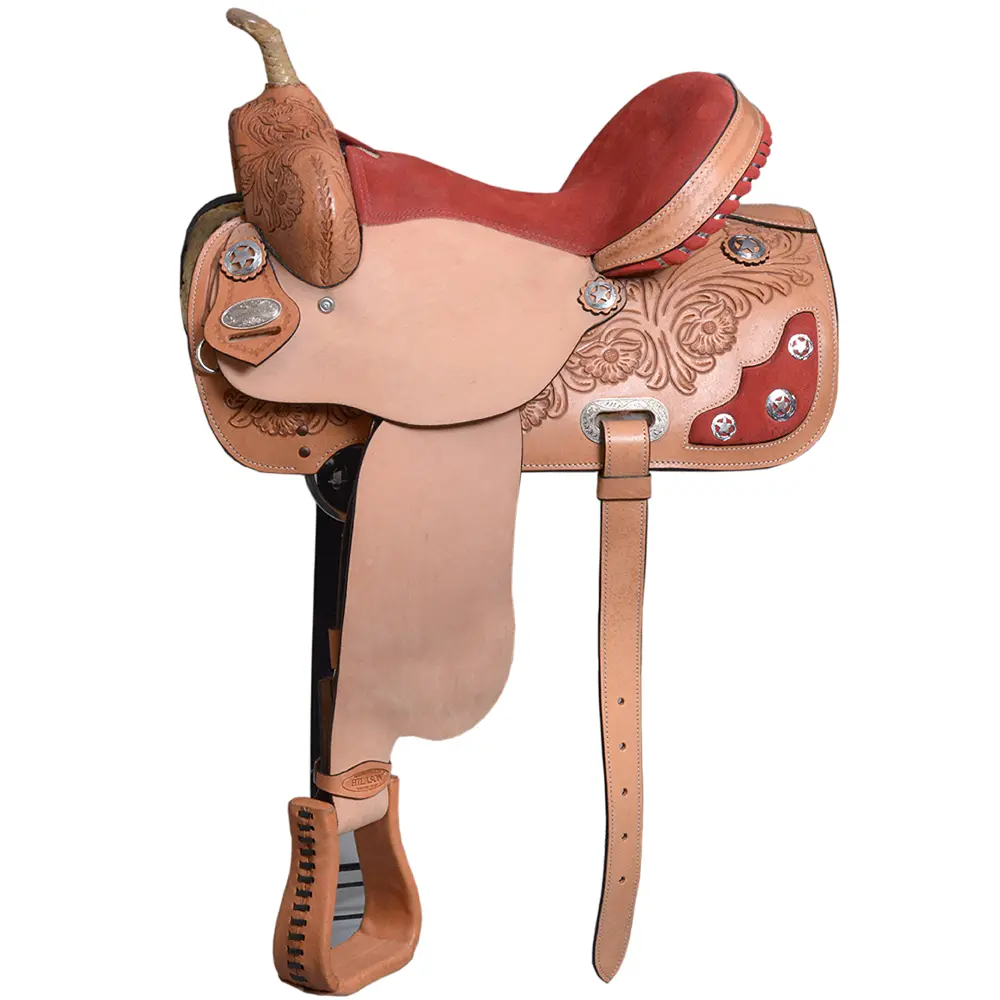 HILASON 15 In Western Horse American Leather Barrel Racing Flex Tree Trail Saddle | for Horses