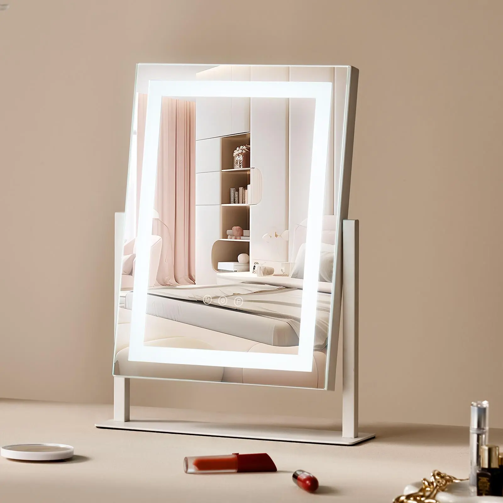 VEVOR Lighted LED Cosmetic Square Mirror for Vanity Setup, 3 Color Lighting Modes, 5X Magnification, Smart Touch Control, 360° Rotatable Adjustable, Suction Feature, 16.1x11.8 in White #BackToSchool