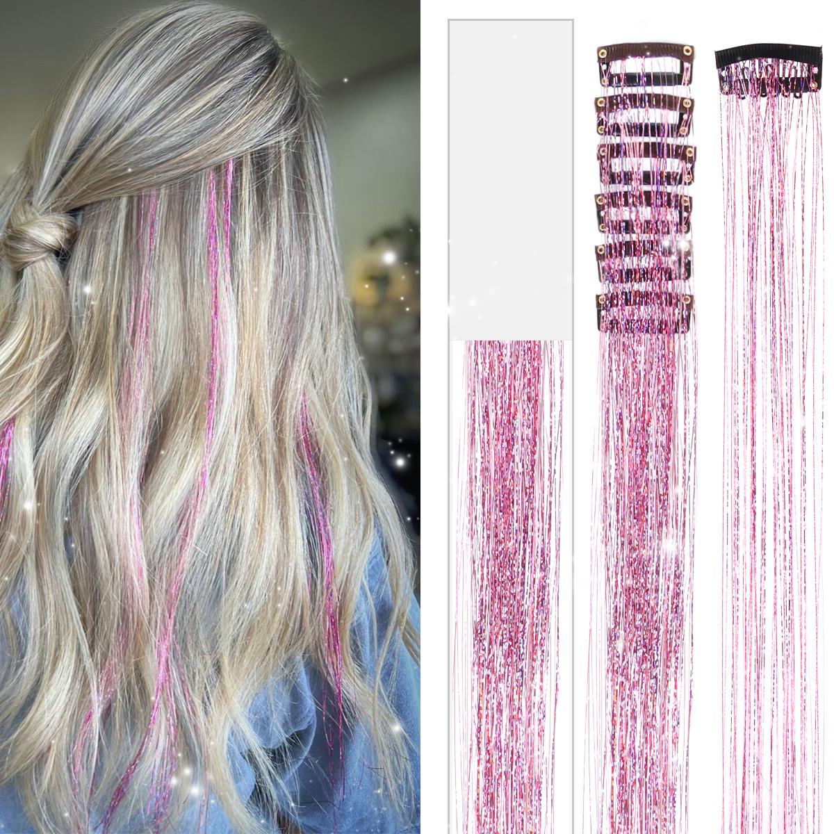 Hair Tinsel, 6pcs Clip in Hair Tinsel 24inch with Clips, Fairy Hair Sparkle Strands#Greenish#TikTokShopSpringGlowUp