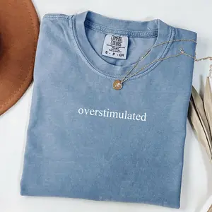 Overstimulated Graphic Tee, Shirt for Mom, Soft Cotton Unisex Gift, Weirdcore Clothing, Mental Health Tshirt