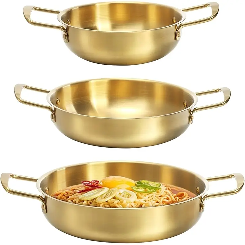 3-Piece Korean Ramen Pot Set, Stainless Steel Kitchen Cooking Durable Cookware with Handle, Dishwasher-Safe Rust-Proof Small Soup Pot, Individual Hot Pot for Noodles & Soup, Suitable for Family and Outdoor Use, Stainless Steel Pots
