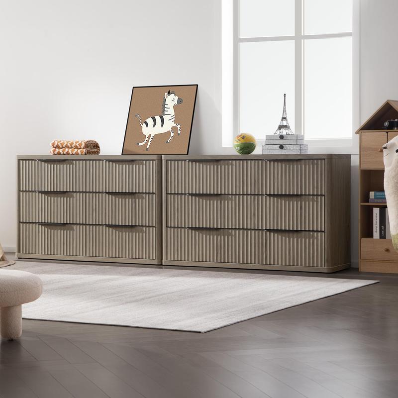 SICOTAS Dresser for Bedroom 6 Drawer Dressers & Chests of Drawers for Closet Long Large Modern TV Stand Set for Clothes Storage Fluted Wide Clothes Closet for Hallway Entryway