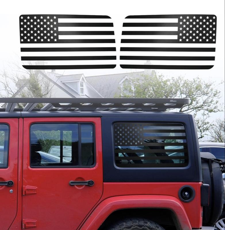 Floral Flower Print Rear Window Decals for 2018-2023 Jeep Wrangler 4 Door JLU Matte Black Vinyl Stickers Fits 2018 2019 2020 2021 2022 Models