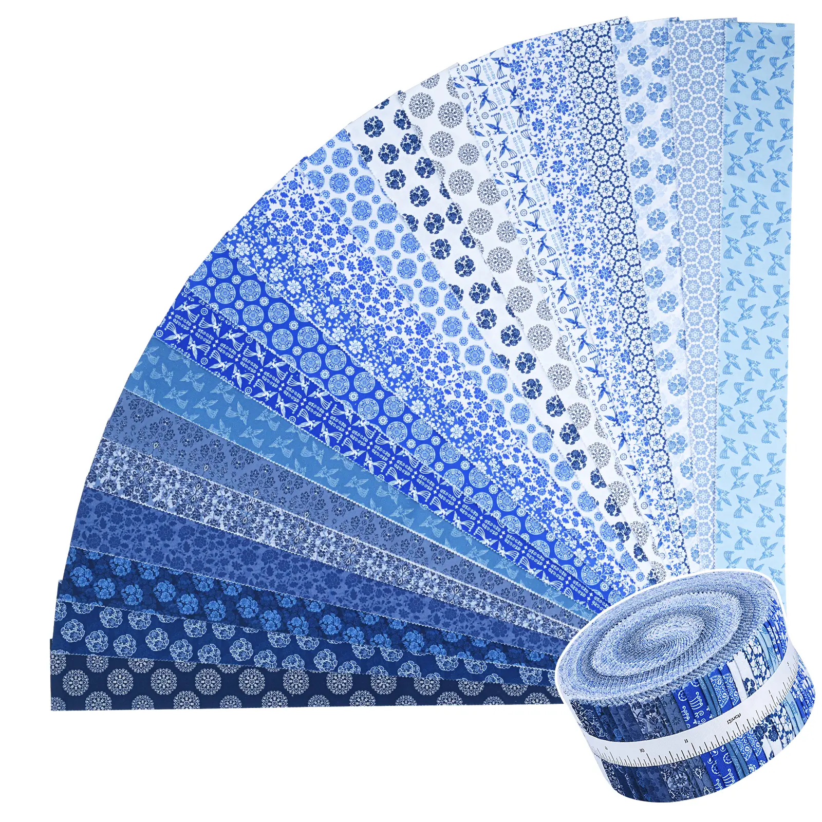 ShinyStitch Precut Fabric Strips Roll, 40 Pieces Precut Fabric Strips 2.5" x 44", Soft Premium Cotton Quilting Fabric for Patchwork, Quilt Making, Hand Sewing Projects, DIY Crafts, Blanket & Handmade Sewing Supplies,Blue and White Porcelain