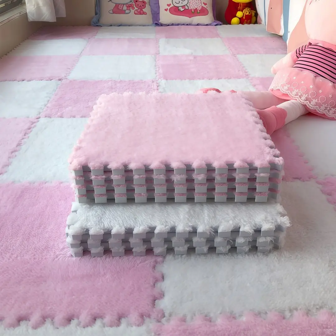 24-piece patchwork foam floor mat, soft interlocking carpet tiles, fluffy puzzle area mat, suitable for bedroom and living room, Interlocking Washable Rugs, Super Soft Rug, Fluffy Nursery Rug, Home Decor Rugs, Home Decorative Rugs, Interlocking Mats