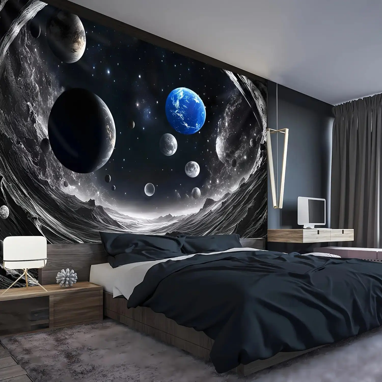 Durable Polyester Artistic Tapestry Wall Mural - 1pc Starry Night & Galaxy Artwork Print, Colorful Statement Tapestry, Home Accessory, Cool Room Decor for Bedroom