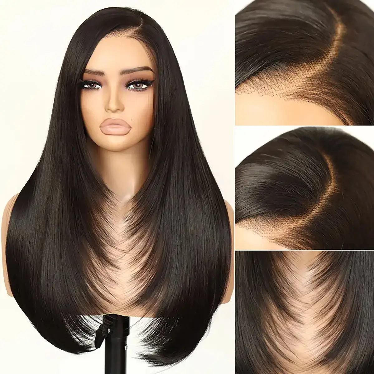 9x7 Glueless C-Part Layered Wig Wear and Go Lace Front Straight Wig Pre Plucked Pre Cut Tiny Knots