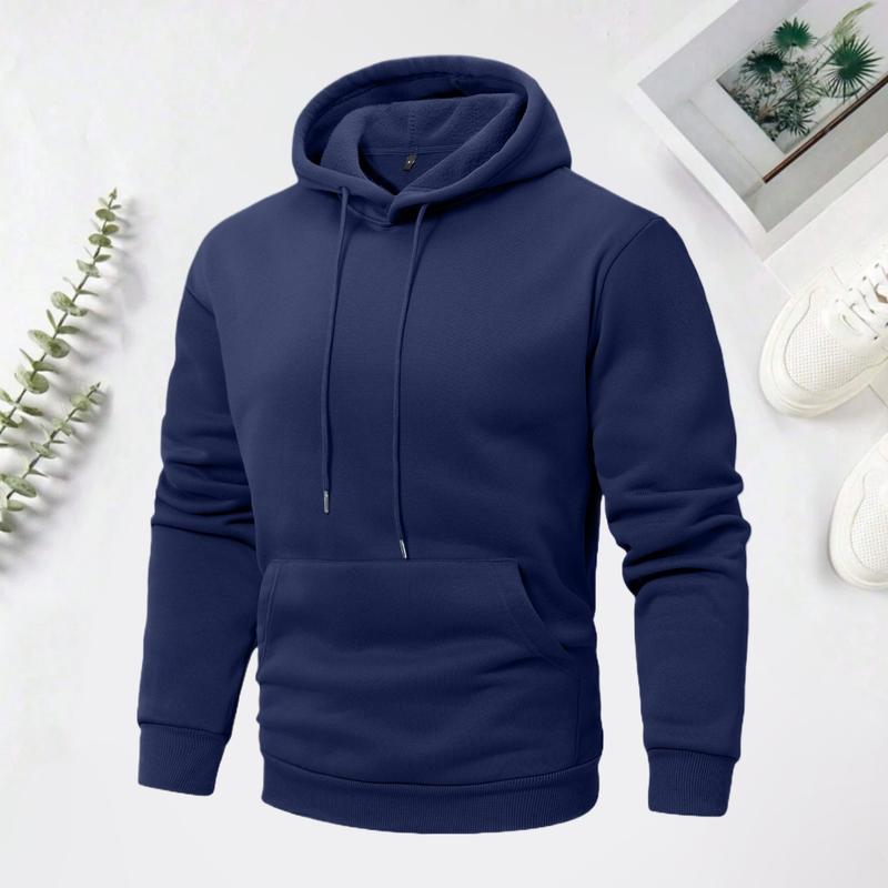 Men's Spring & Autumn Thin Long-Sleeve Hoodie Casual Fashion Pocket Design Hooded Sweatshirt Lightweight Jacket with Zipper Pocket Drawstring Hood Autumn Clothing Solid Color