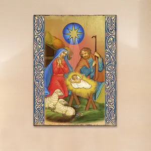G.DeBrekht 85019-12 12 x 9 in. Nativity Birth Wooden Gold Plated Religious Orthodox Sacred Icon Wall Decor - Medium