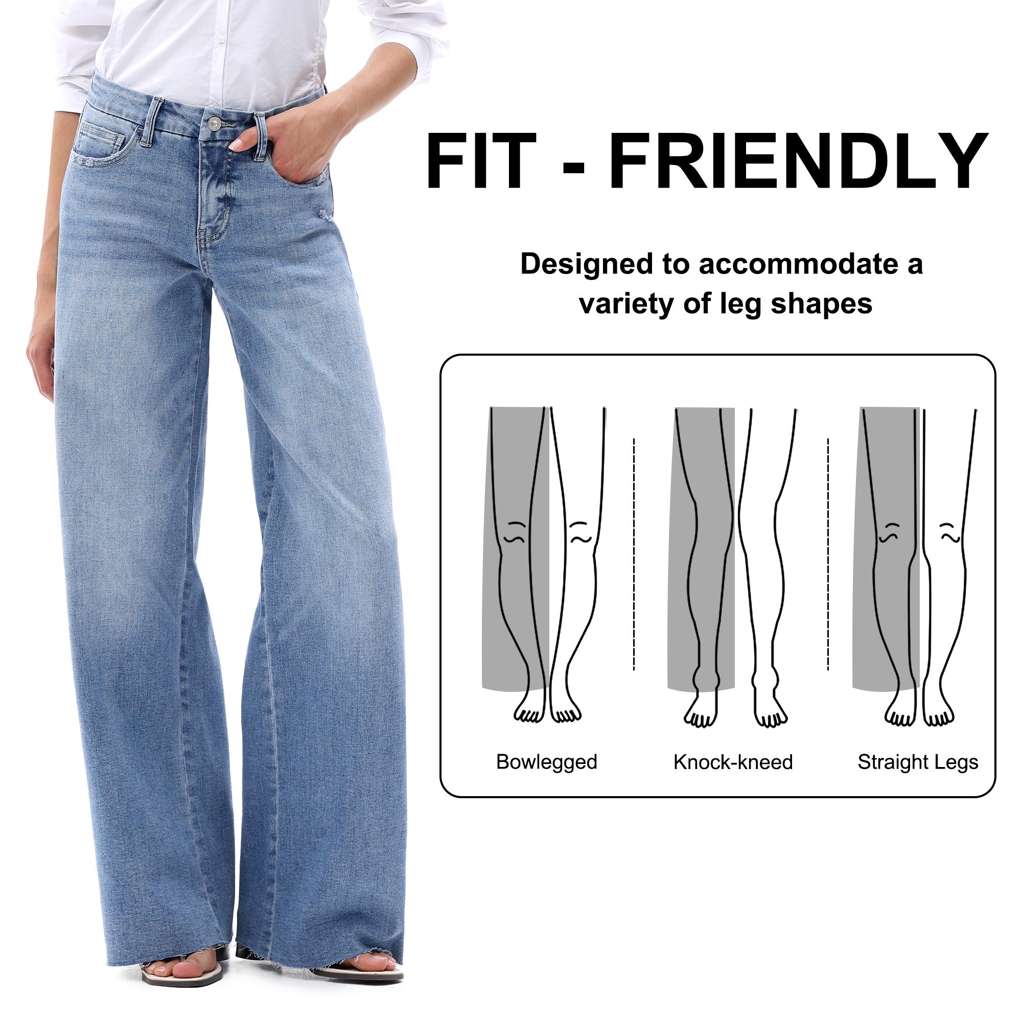 ONESO Mid-high Rise Baggy Jeans High Stretchy BBL Wide Leg All Season Jeans Tummy Control Holiday Party Distressed Denim Pants Woman Bottom Comfortable Denim Jeans OSW8019 Plus Size Regular Size #LoveYourself