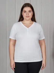 Women's Short Sleeve Plus size button Henley top