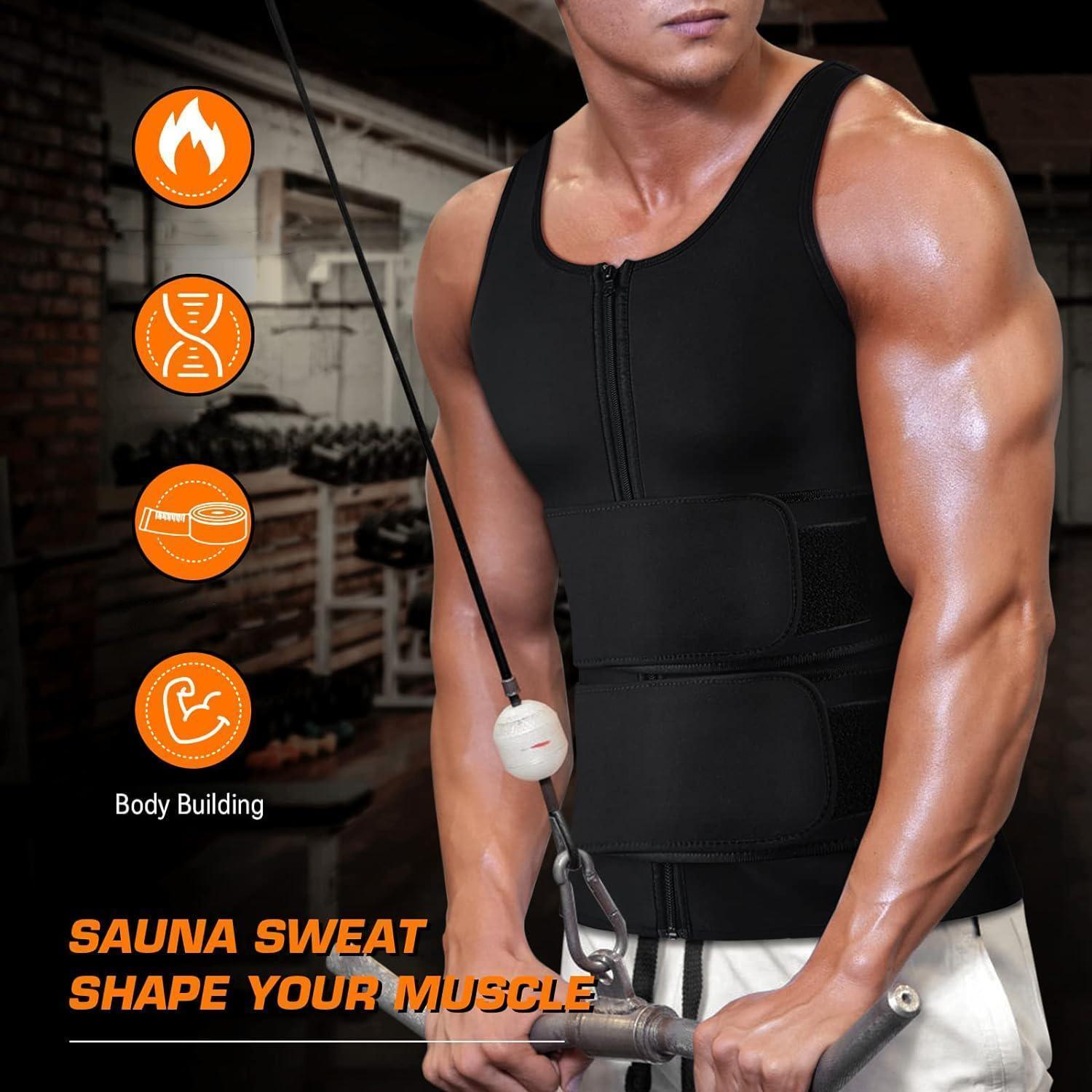 Mens Sauna Vest Waist Trainer - Men Sauna Sweat Suit Compression Tummy Control Double Sweat Belt for Gym Workout Exercise, Shapewear