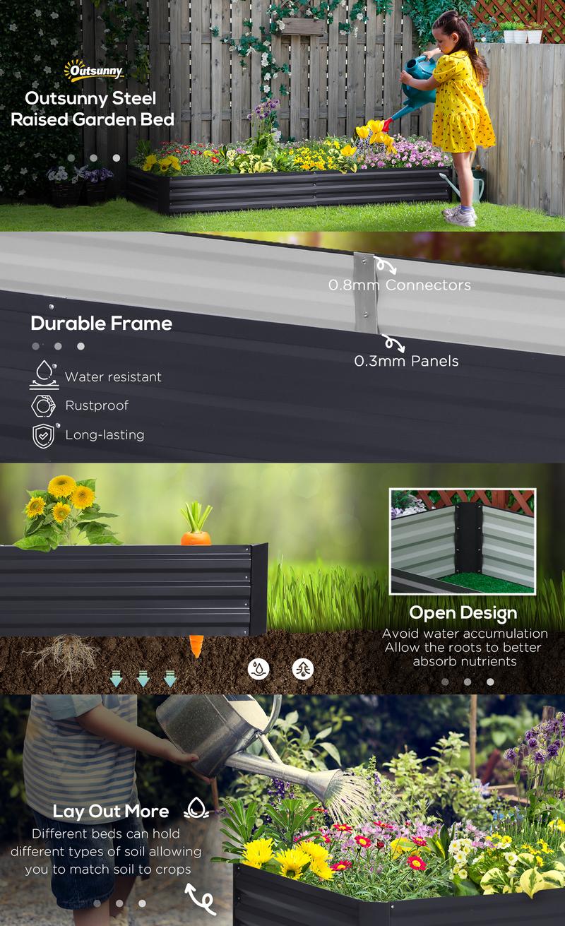 Outsunny Galvanized Raised Garden Bed, 1/2 PCS, Metal Planter Box, for Growing Vegetables, Flowers, Herbs, Succulents, 4' x 2' x 1' & 8' x 3' x 1',