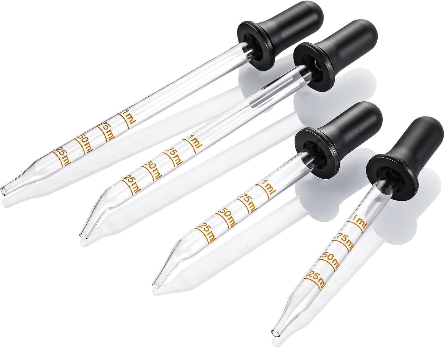 4 Pack, 1 mL Glass Eye Dropper with Measurement - Long & Short, Bent & Straight Tip Calibrated Glass Medicine Droppers Health Care Healthcare Kit