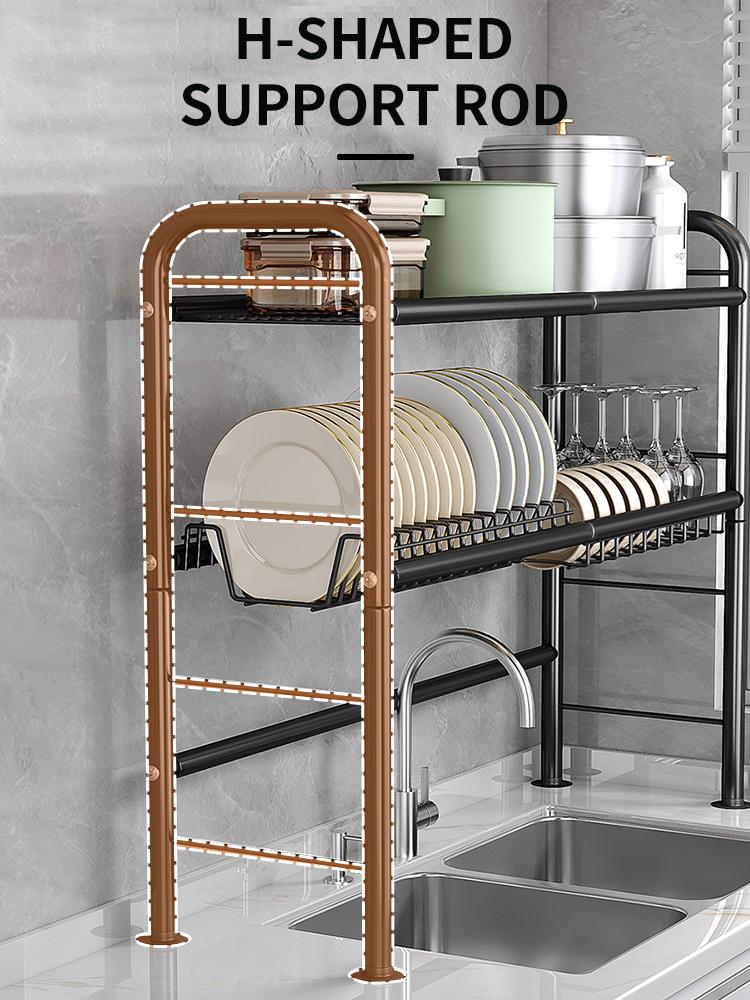 【Holiday Deals】MiAoli Over Sink Rack Kitchen Over The Sink Dish Drying Rack Organizer Large Space Saving Dish Drainer Countertop Dishes Rack On Counter Caddy Utensil Metal Organizer 1&2 Tiers