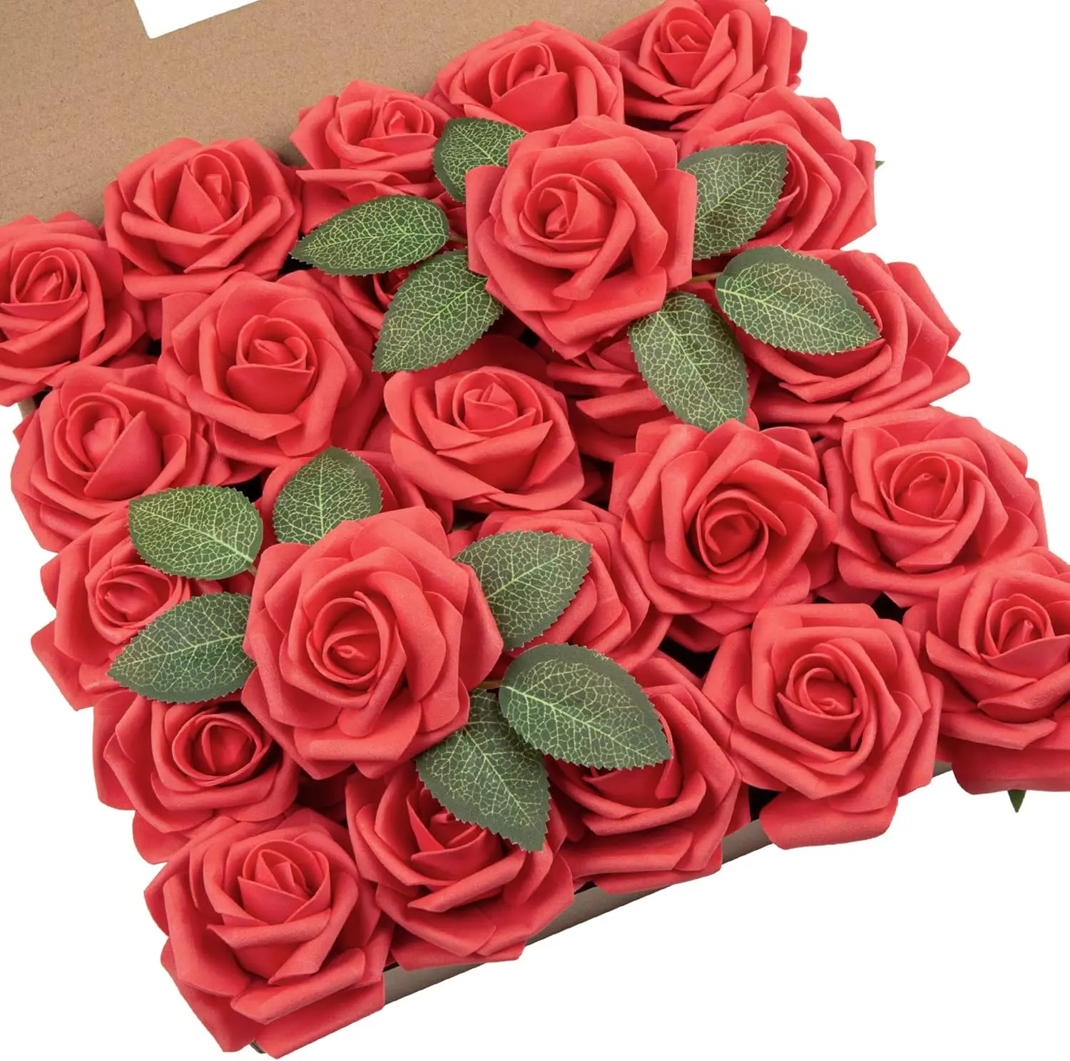 Artificial Flowers 25 flowers with 4 leaves Simulated Ivory Foam Fake Roses With Stems for DIY Wedding Bouquet White Bridal Shower Centerpieces Party Table Decorations Artificial Rose Flowers Fake Roses With Stems Real Touch Foam Flowers