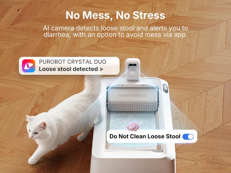 PETKIT Purobot Crystal Duo Open-Top & AI Camera Self Cleaning Cat Litter Box, Urinary Health Monitor Automatic Cat Litter Box, Smart Robot with 2-Way Raking/5G WiFi/Safety Sensors/Odor Control for Multiple Cats (White)