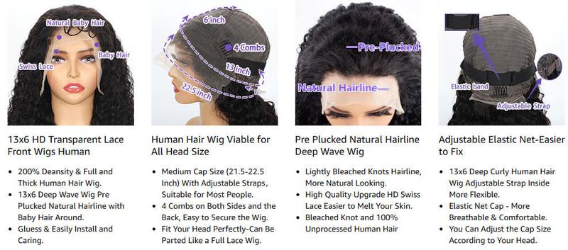 【Lemoda Outlets Deals】Lemoda Outlet Deals Water Wave Lace Front Wigs Human Hair 13x4 HD Lace Frontal Human Hair Wig 180% Density Wet and Wavy Lace Front Wigs Glueless Wigs Pre Plucked Deep Wave Wig